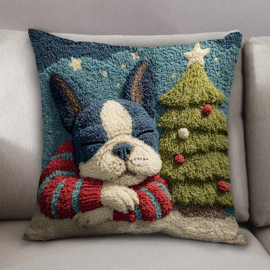 Christmas Boston Terrier Embroidered Pillow (Set of 2)
